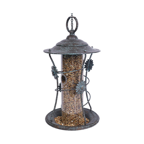 Heavy-Duty Bird Feeder with Rustic Patina Finish Classic Garden Bird Feeder with Flower Accents